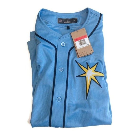 Nike Tampa Bay Devil Rays Full Button Jersey Mens Size L Wander Franco #5 Blue - Picture 8 of 9